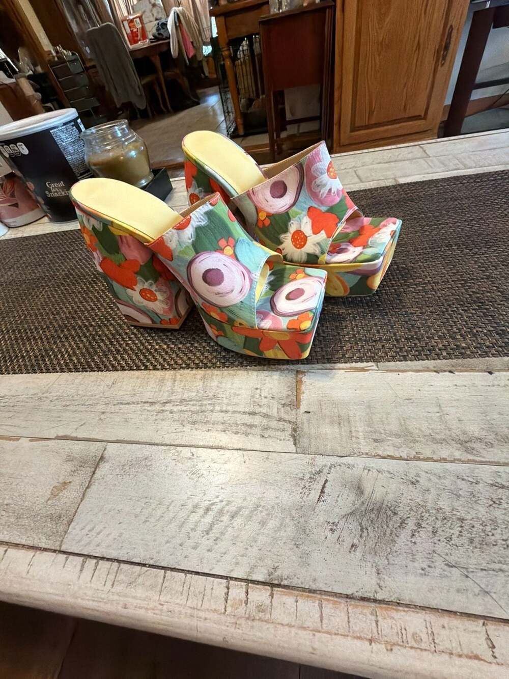 SHEIN Priv Retro Floral Print Chunky Platform Mule Sandal